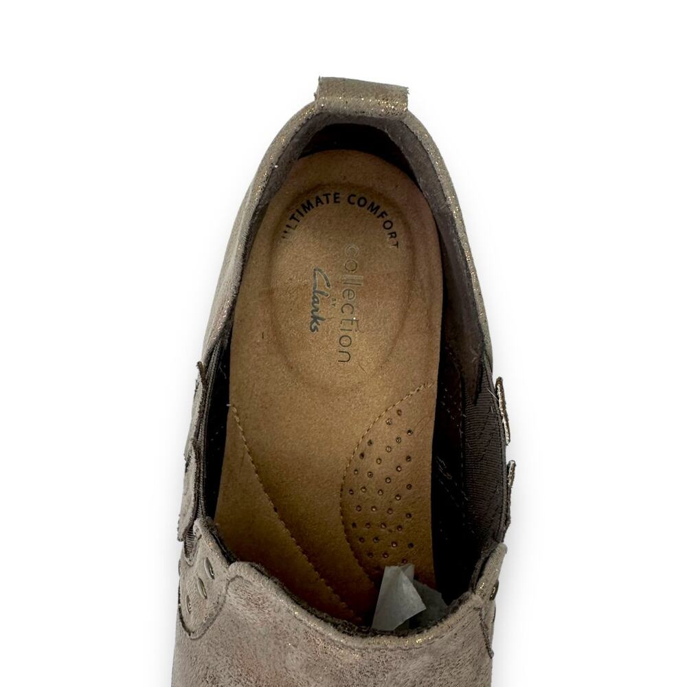 Clarks Collection Women's Trish Bell Shooties Size 7.5 Metallic Gun Metal Brown - Picture 3 of 12